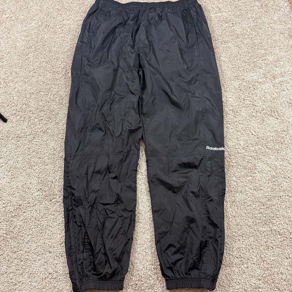 Vintage Reebok Track Pants Mens XXL Black Nylon Windbreaker Y2K Joggers